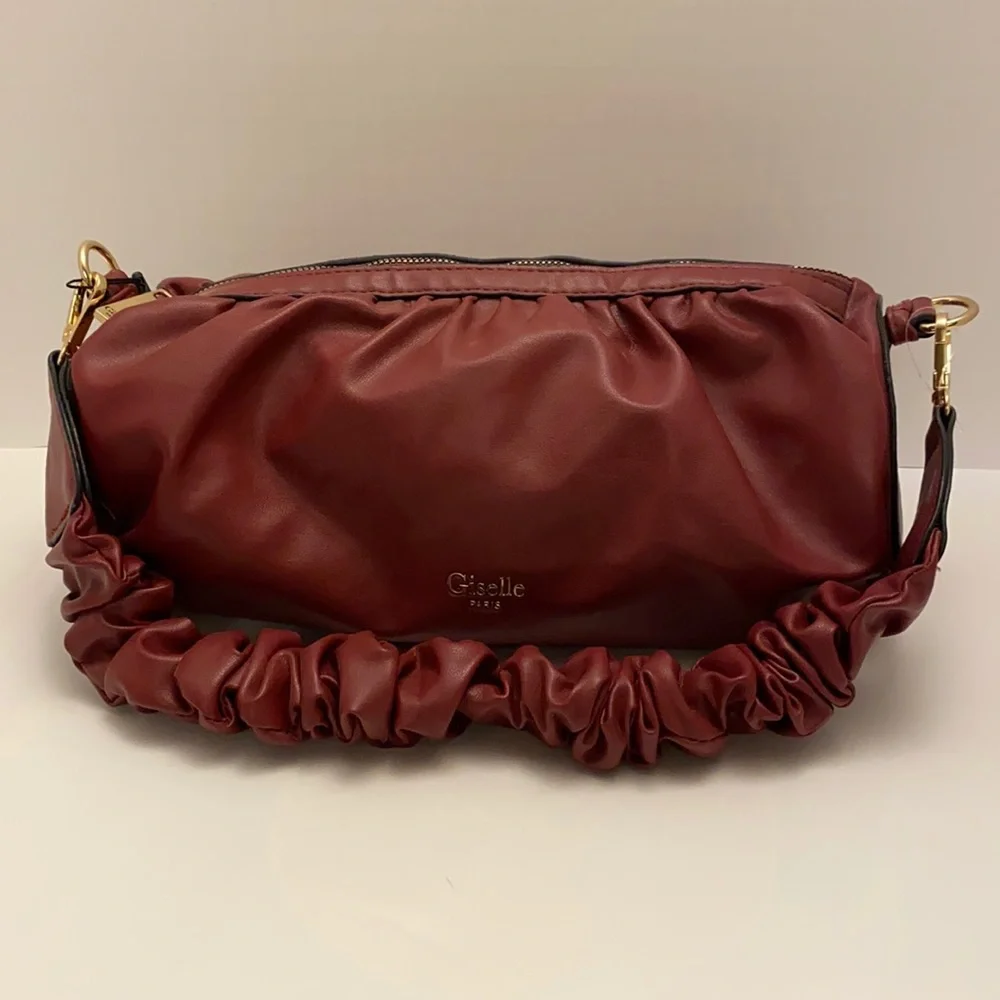 Giselle Paris Ella Satchel Raspberry Vegan Leather Handbag with Gold Accents NWT